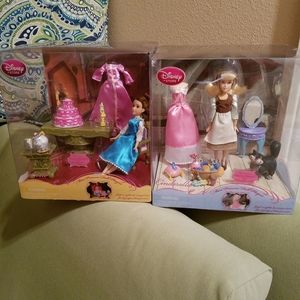 2 Mini Princess Doll Playsets Belle and Cinderella